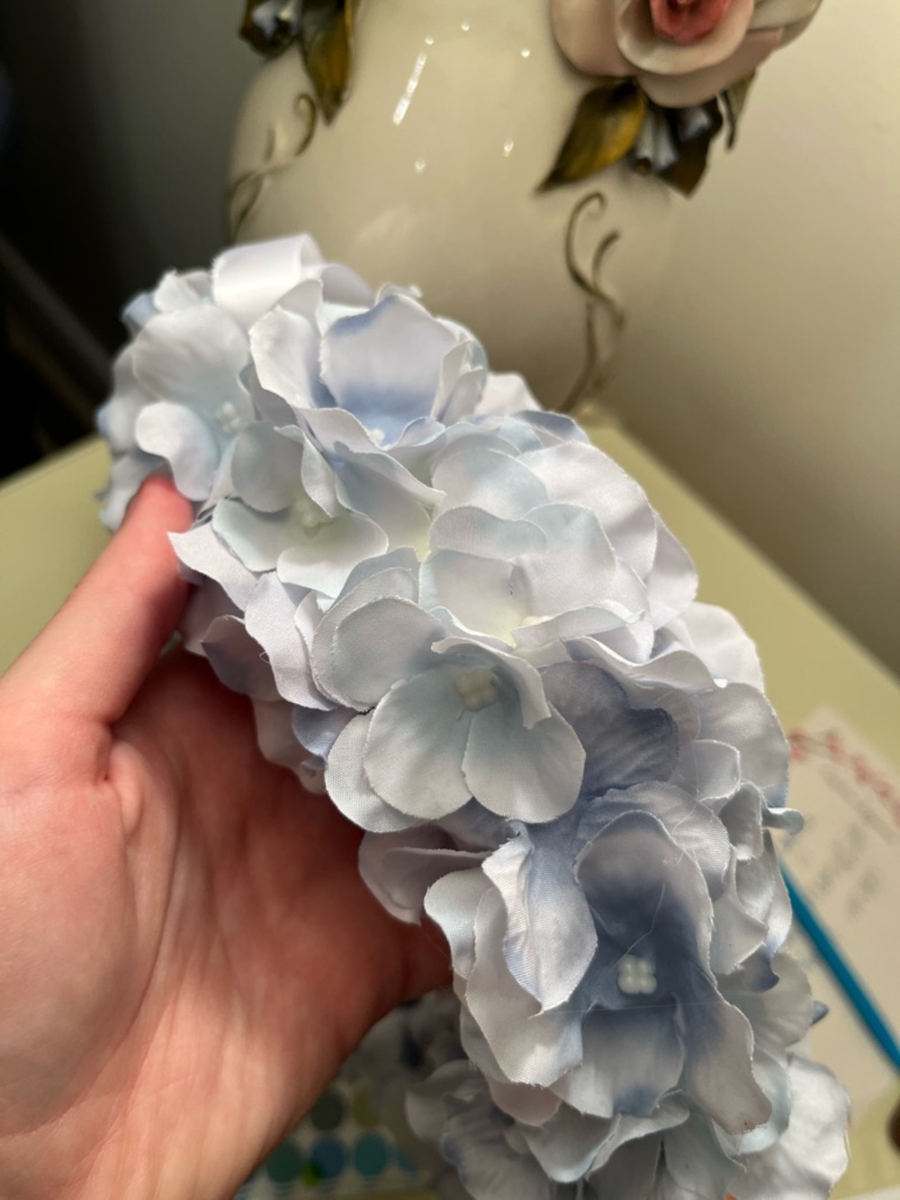 Light Blue Floral Mini Wreath with Ribbon - Picture 4 of 6